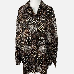 Jessica Holbrook Vintage 90's Silk‎ Mixed Animal Print Button Down Blouse